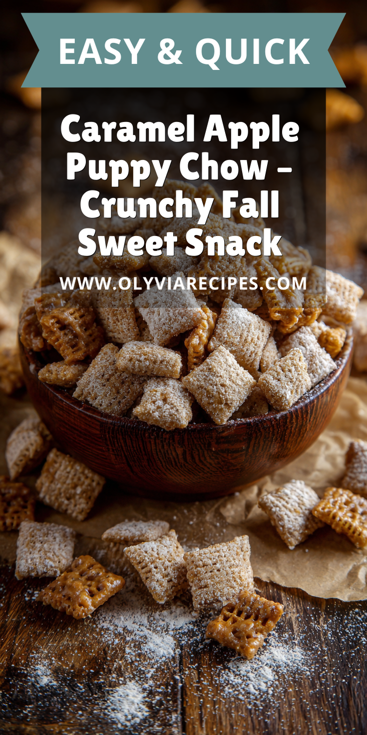 Caramel Apple Puppy Chow – Crunchy Fall Sweet Snack served warm with cozy spices