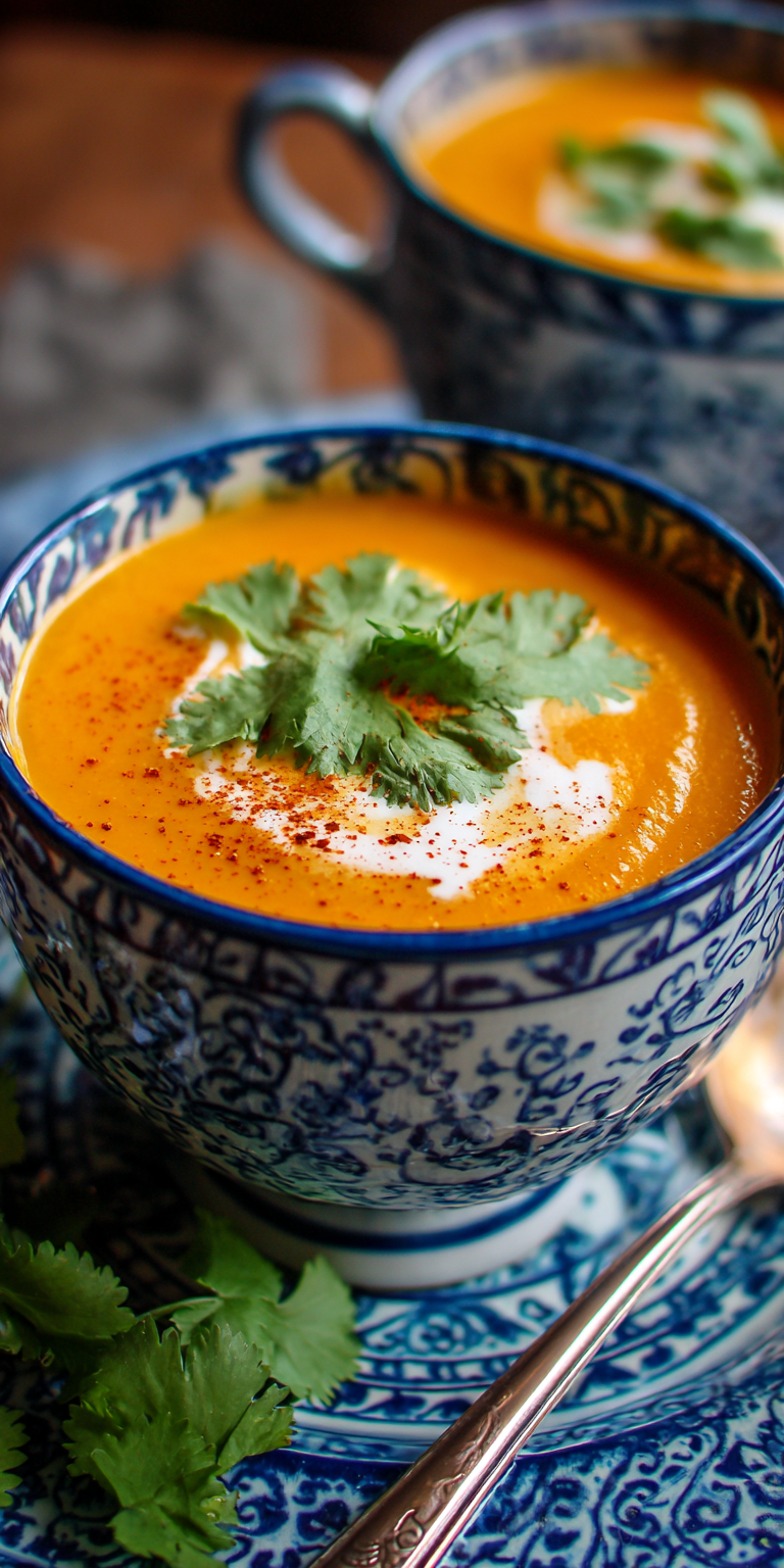 Carrot Sweet Potato Soup served warm with cozy spices