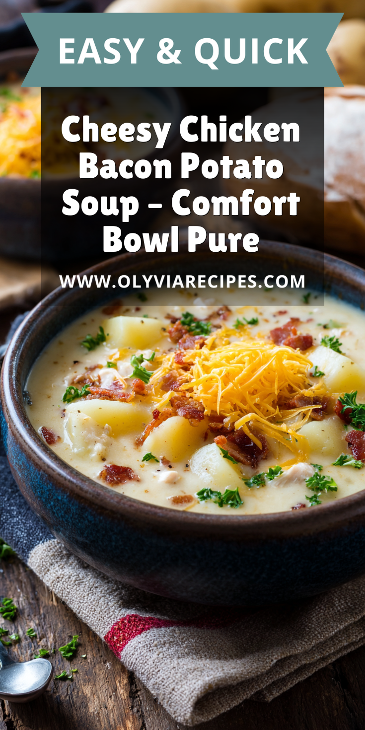Cheesy Chicken Bacon Potato Soup – Comfort Bowl Pure served warm with gentle spices and a cozy aroma