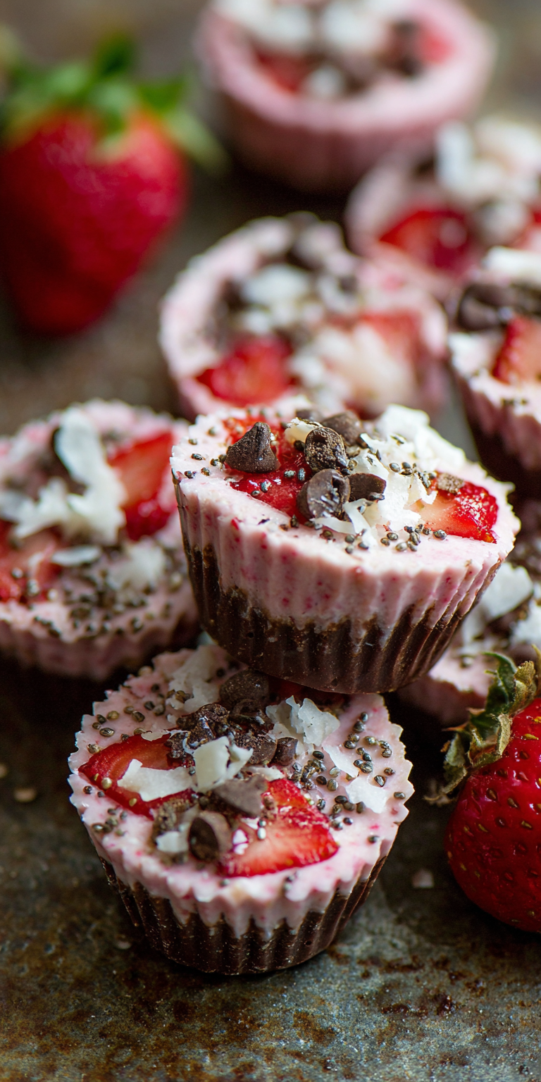Chocolate Strawberry Yogurt Bites – Frozen Healthy Dessert served warm with cozy spices