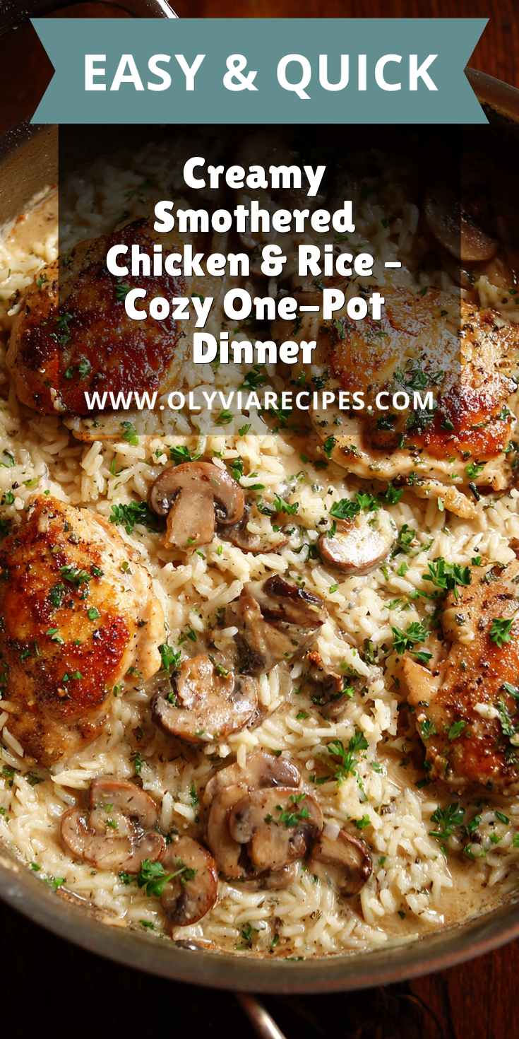 Creamy Smothered Chicken & Rice – Cozy One-Pot Dinner served warm with cozy spices