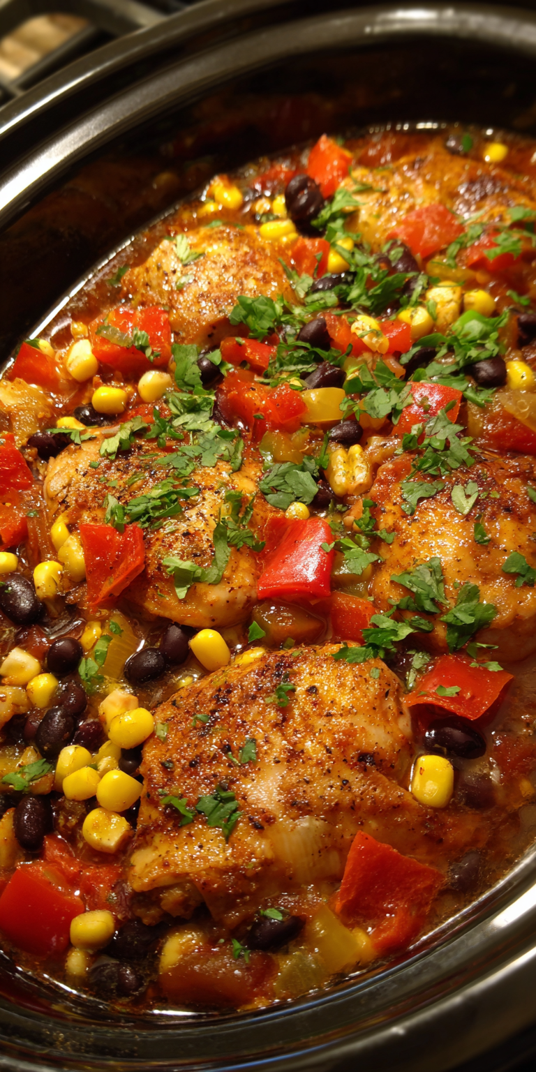 Crockpot Chicken with Black Beans Southwest Fiesta Flavors served warm with cozy spices