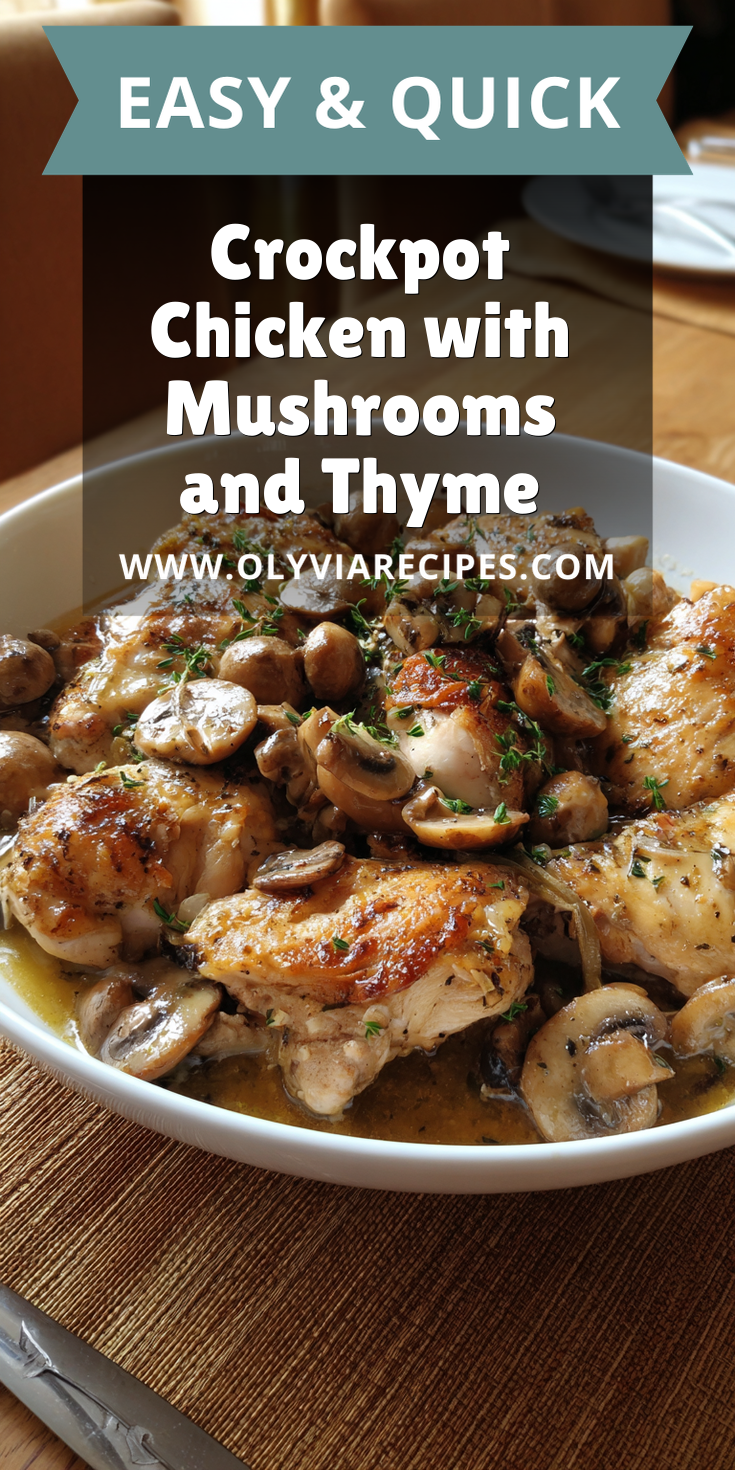 Crockpot Chicken with Mushrooms and Thyme served warm with cozy spices