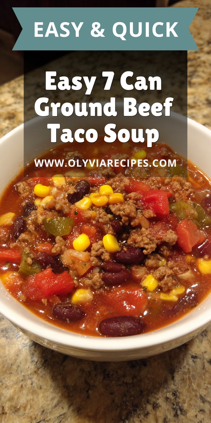 Easy 7 Can Ground Beef Taco Soup served warm with cozy spices