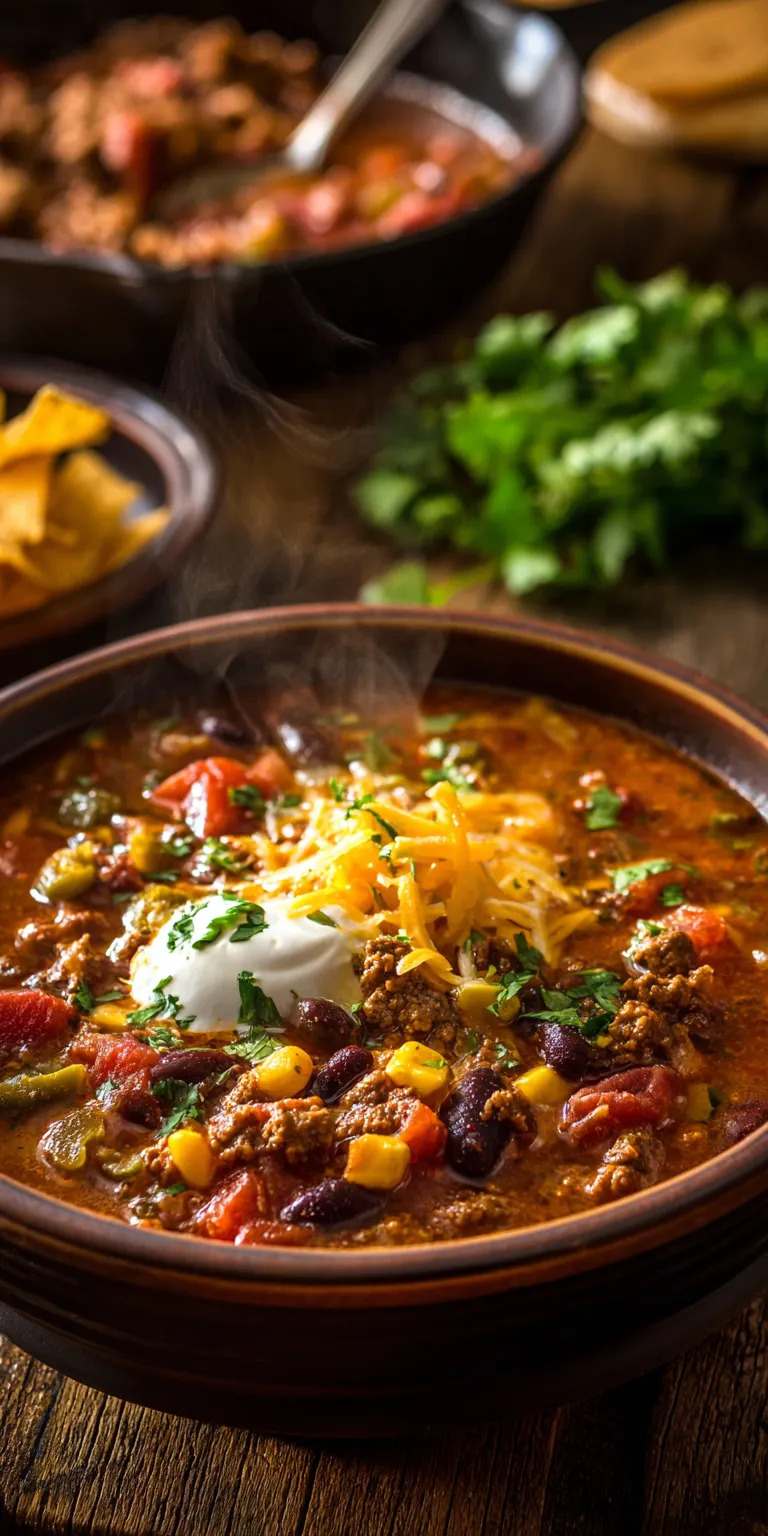 A steaming bowl of Easy Rotel Taco Soup with vibrant colors and hearty texture
