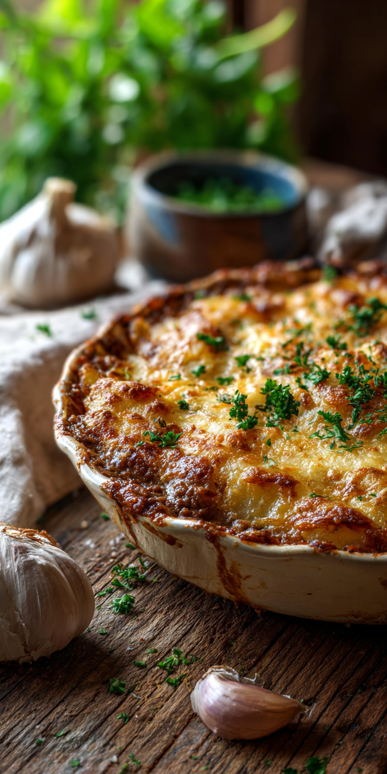 Garlic Butter Ground Beef & Potato Bake – Family Favorite served warm with cozy spices