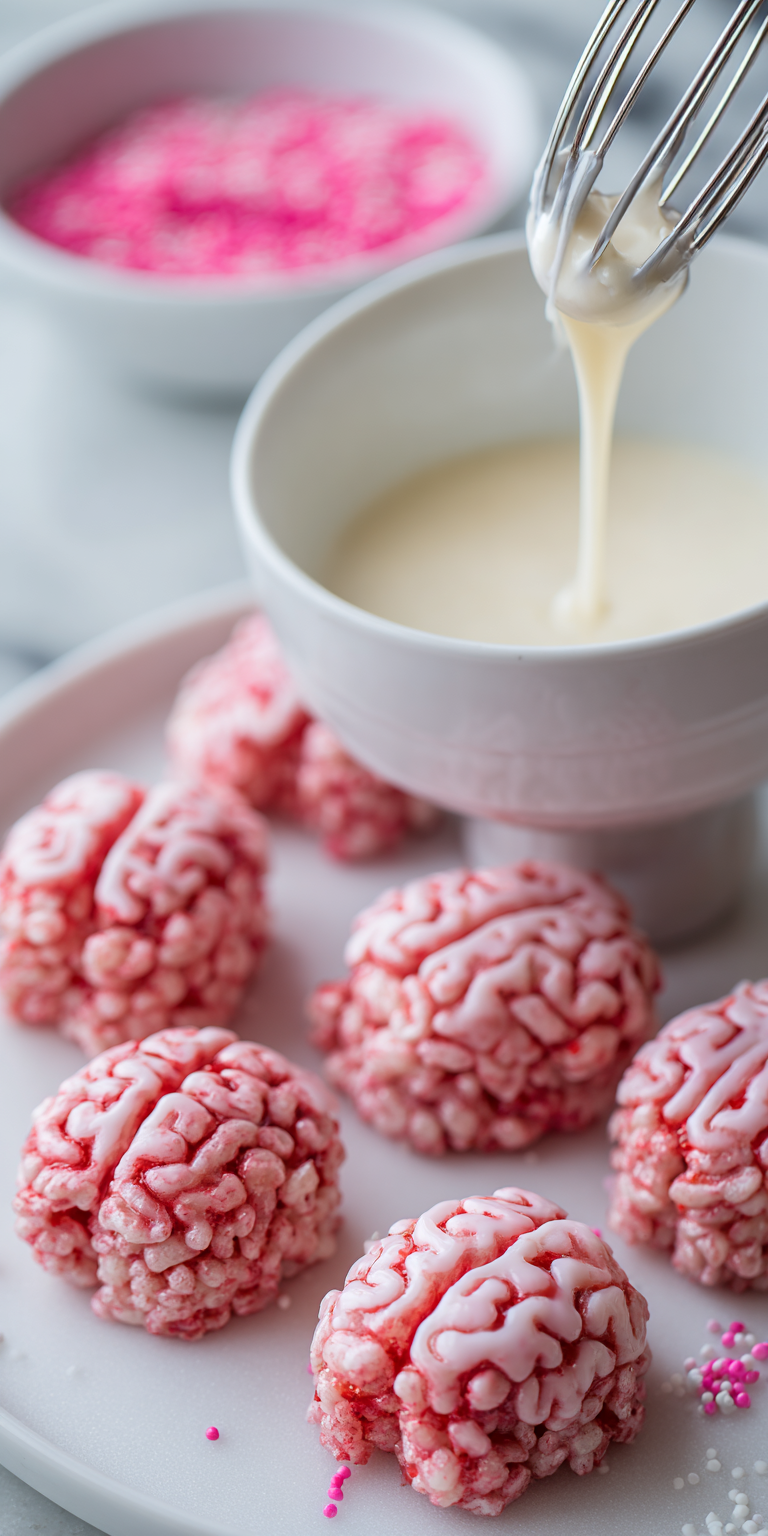 Halloween Rice Krispies Brains served warm with cozy spices