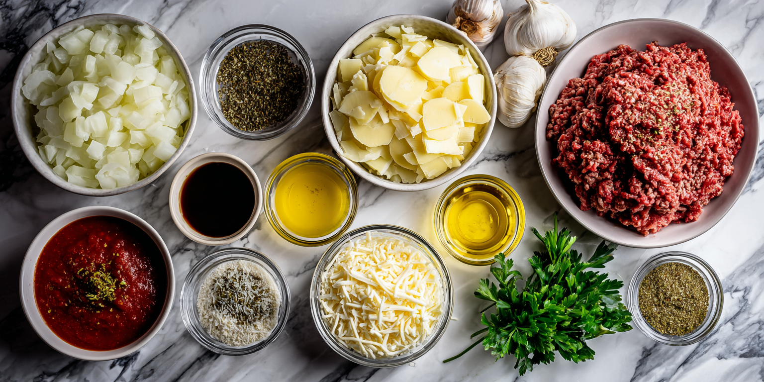 Italian Ground Beef & Potato Bake – Rich & Savory served warm with cozy spices