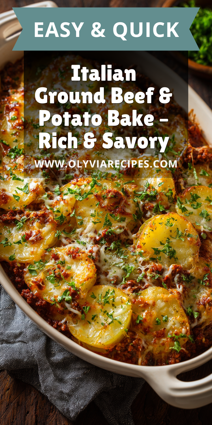 Italian Ground Beef & Potato Bake – Rich & Savory served warm with cozy spices