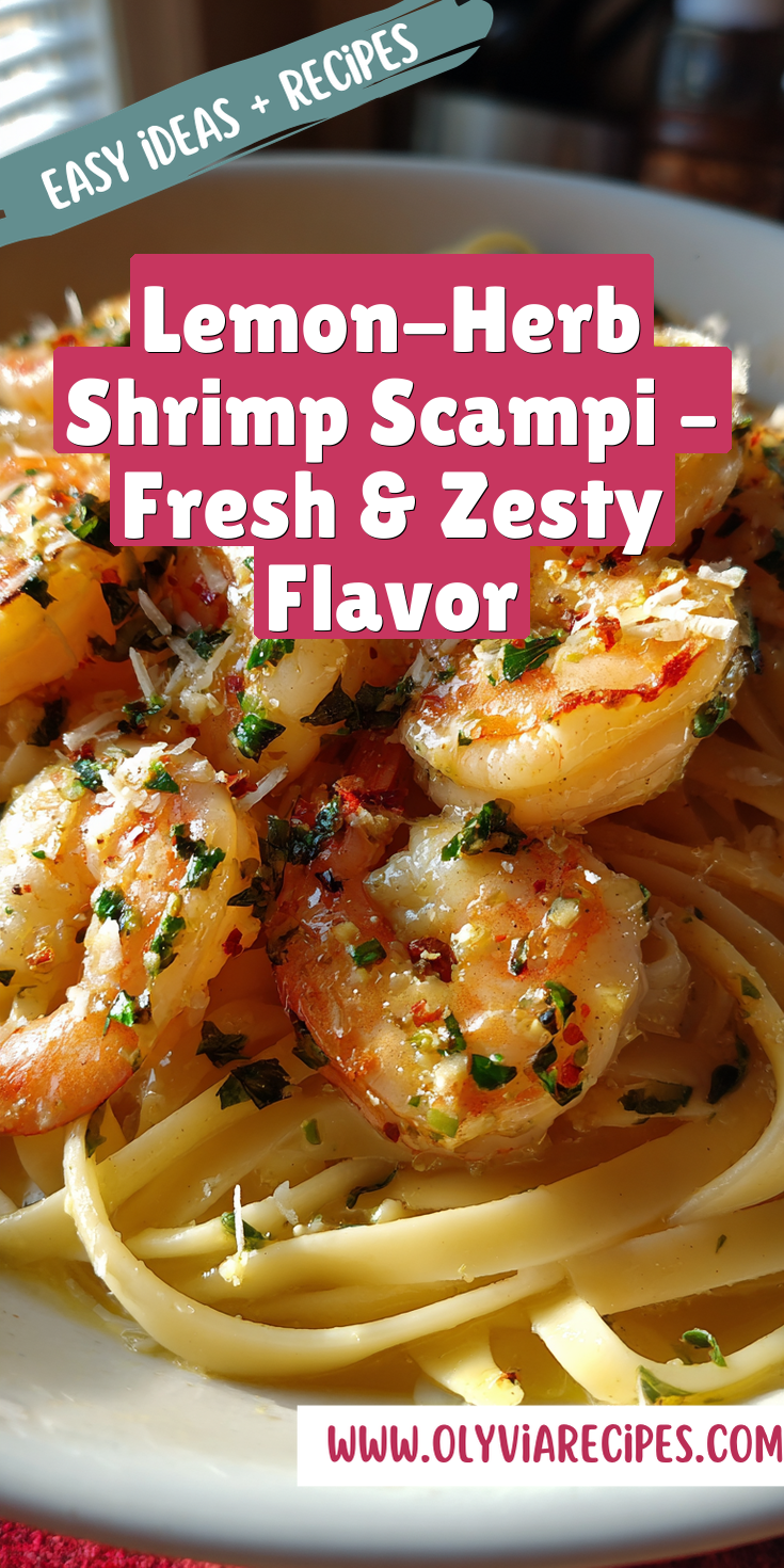 Lemon-Herb Shrimp Scampi served with pasta and a zesty butter sauce