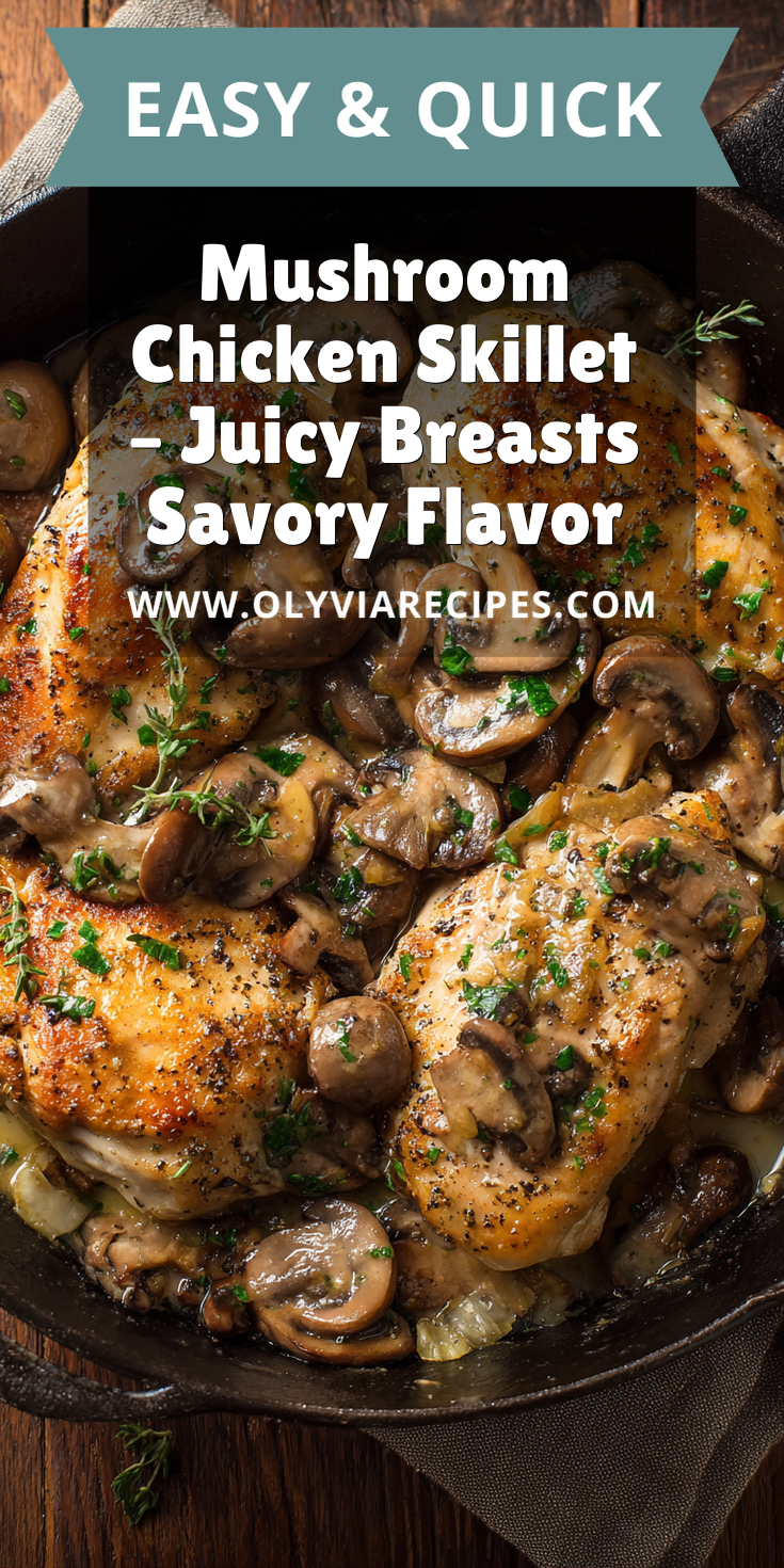 Mushroom Chicken Skillet – Juicy Breasts Savory Flavor served warm with cozy spices