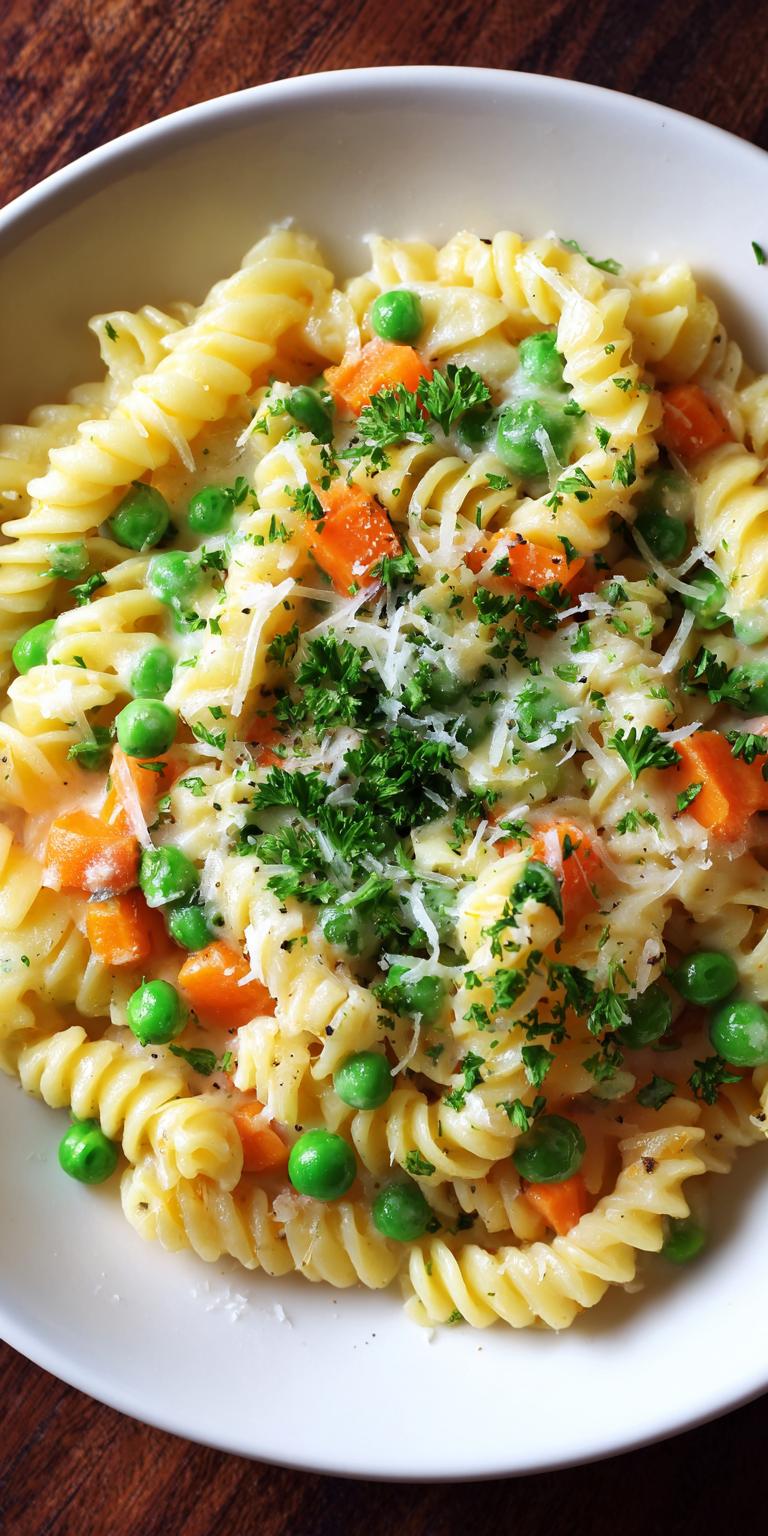 Parmesan Pea Pasta – Cheesy Veggie Toddler Meal served warm with cozy spices