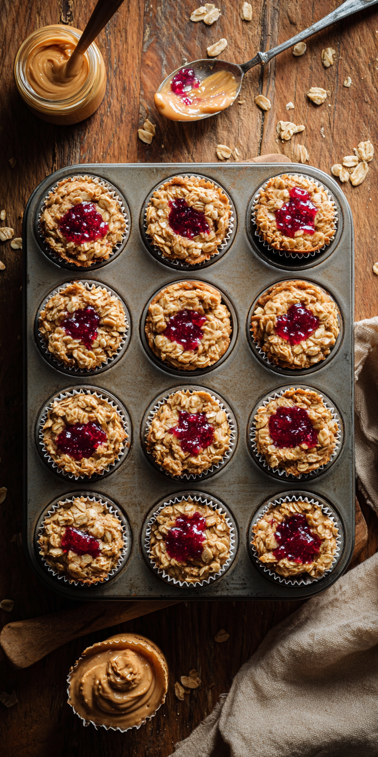 Peanut Butter & Jelly Oat Cups, a mess-free snack for toddlers
