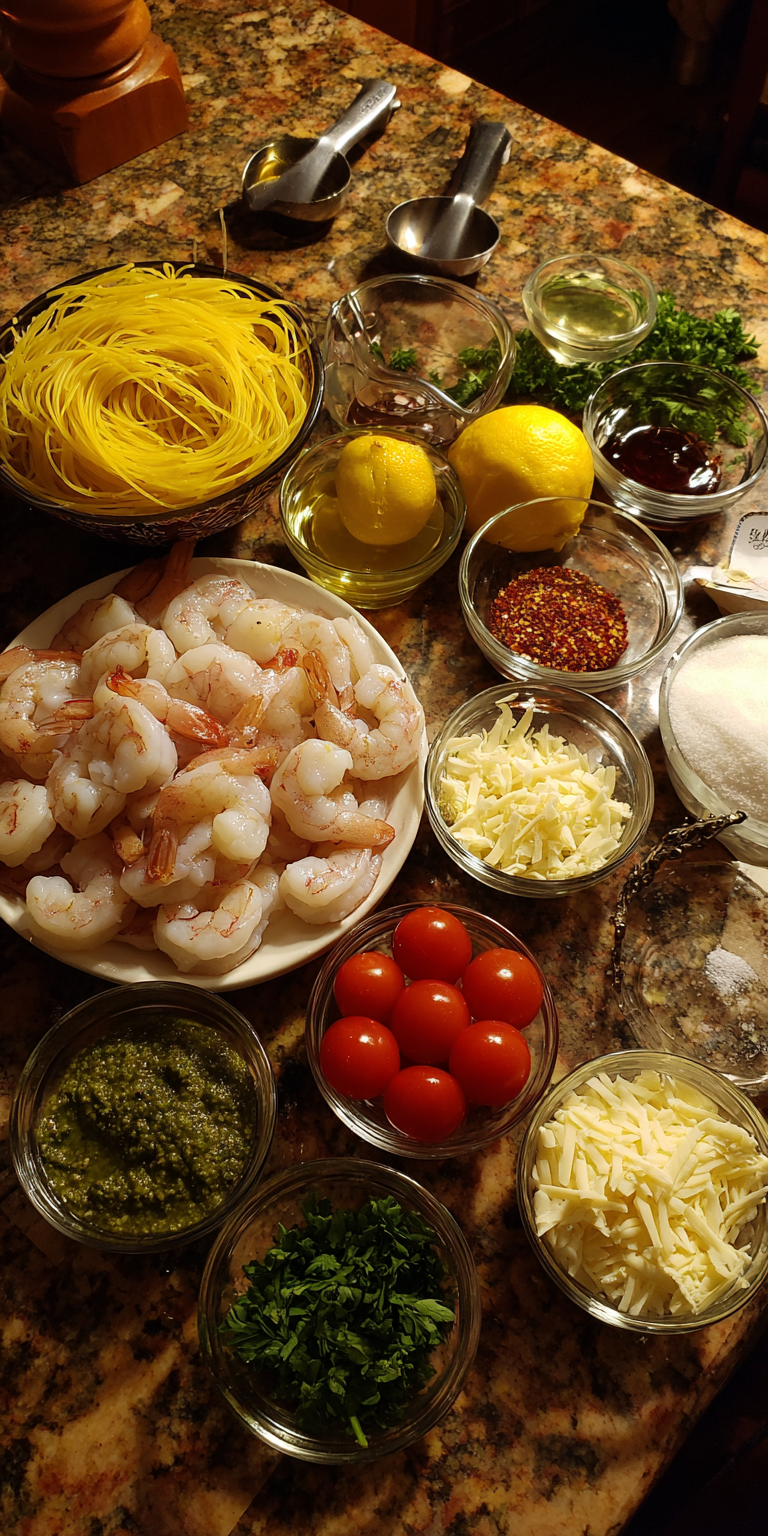 Pesto Shrimp Scampi – Italian Herb Garlic Sauce served warm with cozy spices