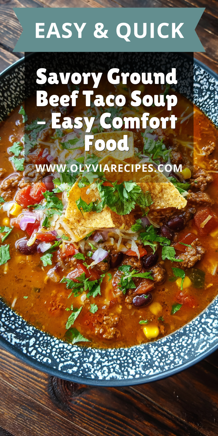 Savory Ground Beef Taco Soup – Easy Comfort Food served warm with cozy spices