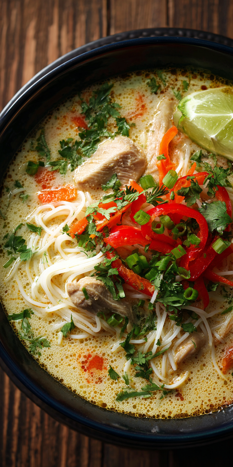 Slow Cooker Chicken Laksa served warm with cozy spices