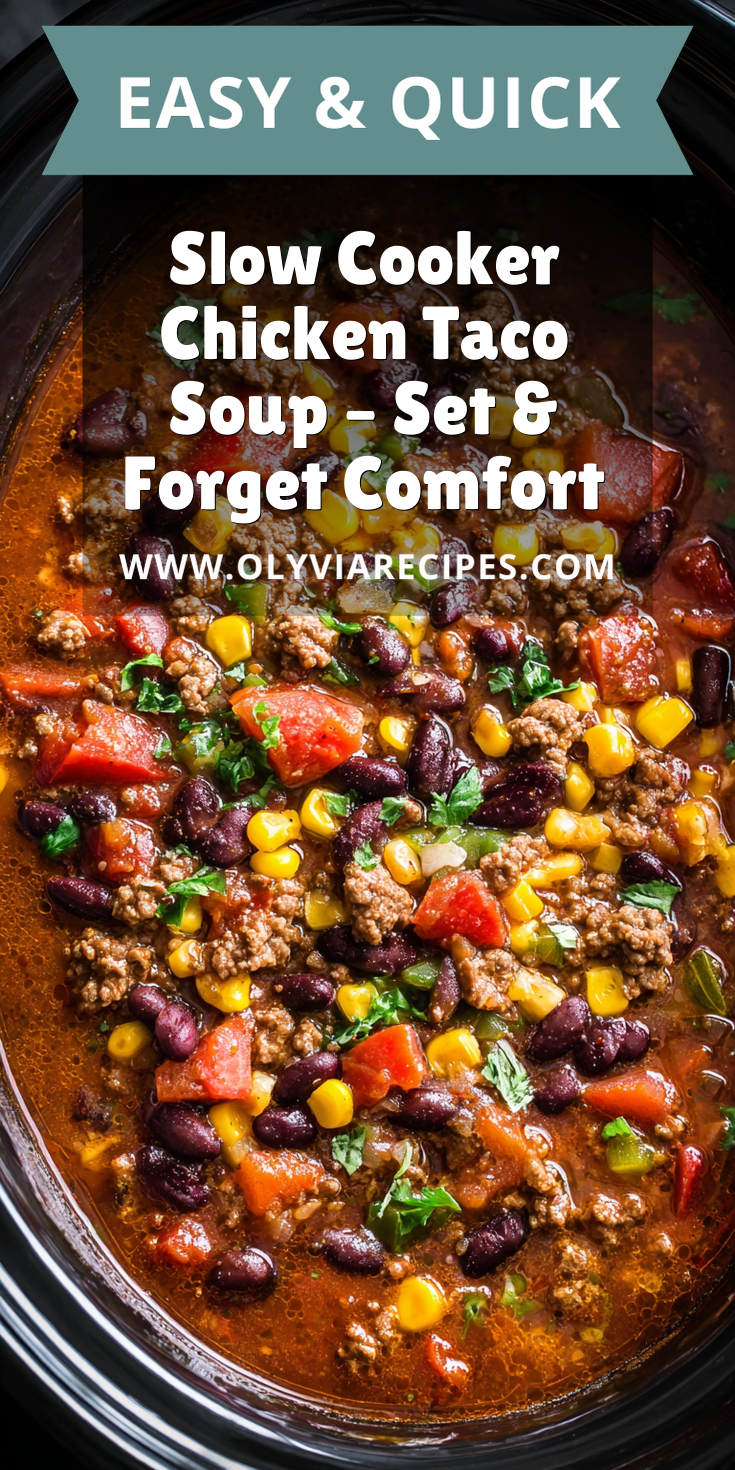 Slow Cooker Chicken Taco Soup – Set & Forget Comfort served warm with cozy spices
