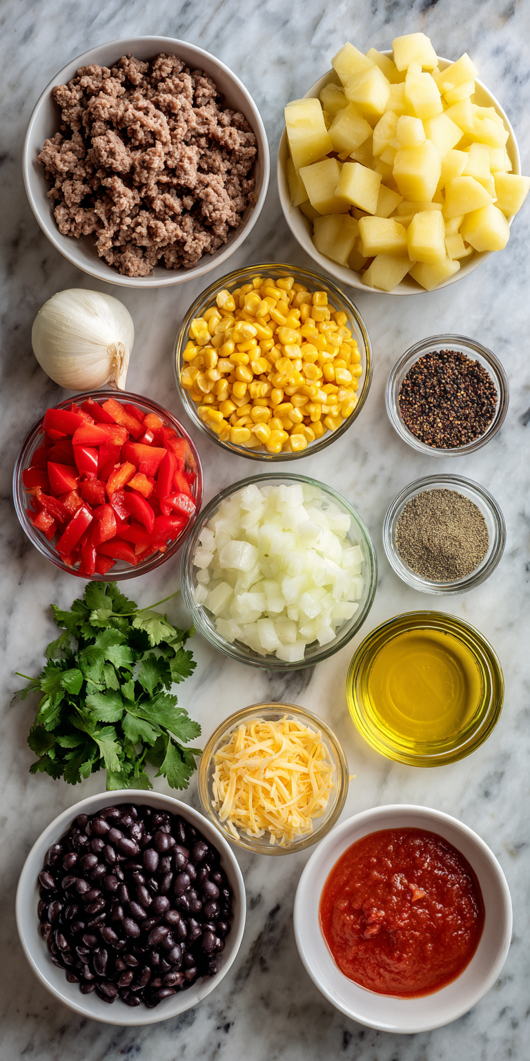 Southwest Ground Beef & Potato Skillet – Bold & Cheesy served warm with cozy spices