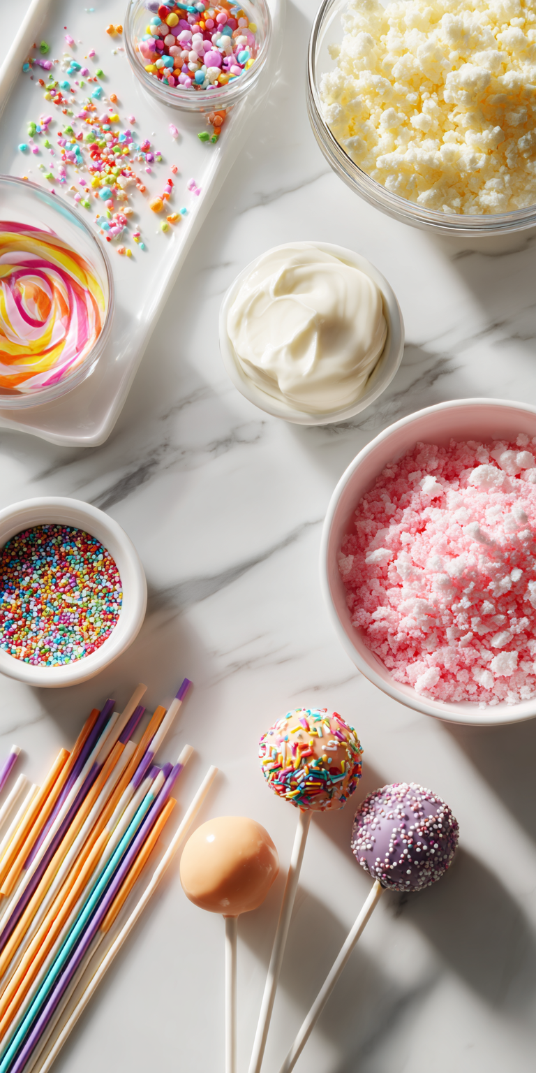 Close-up of raw materials for making Starbucks Birthday Cake Pops at home