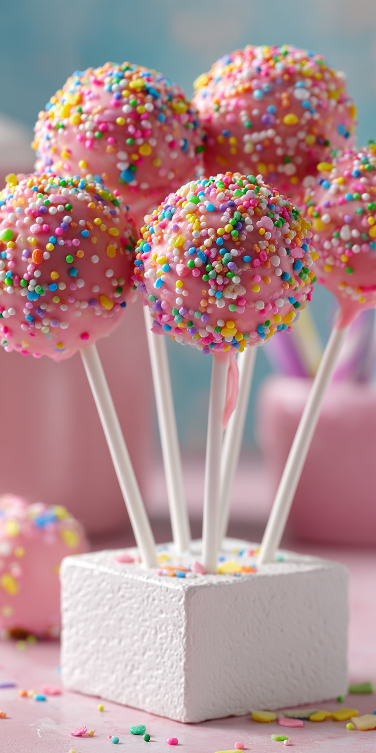 Delicious homemade Starbucks Birthday Cake Pops with colorful sprinkles