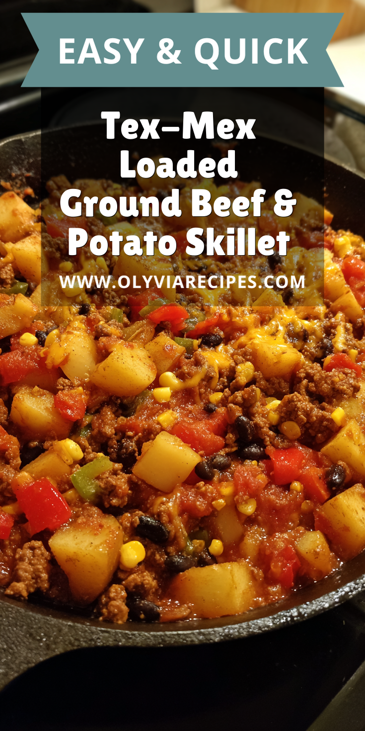 Tex-Mex Loaded Ground Beef & Potato Skillet served warm with cozy spices
