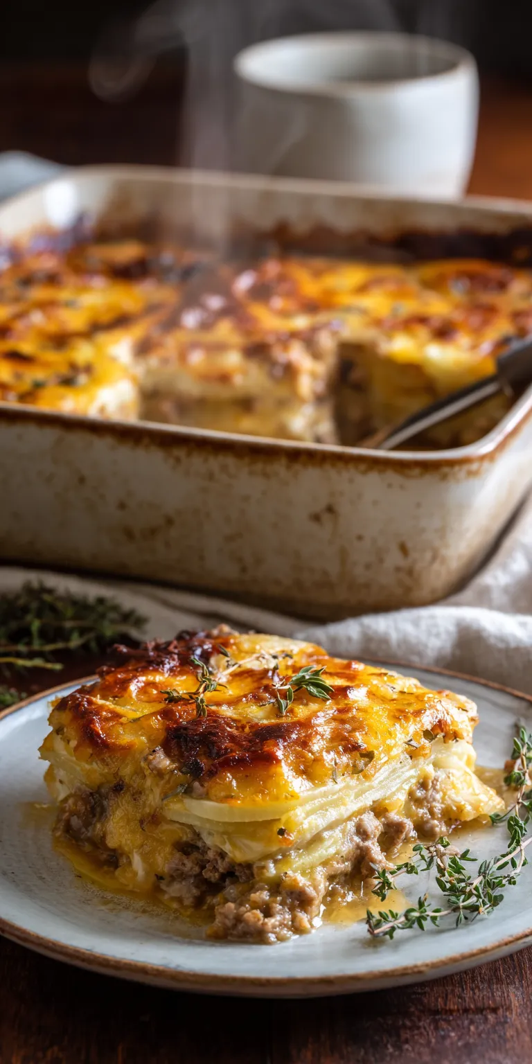 Close-up of raw ground beef and sliced potatoes for a hearty casserole