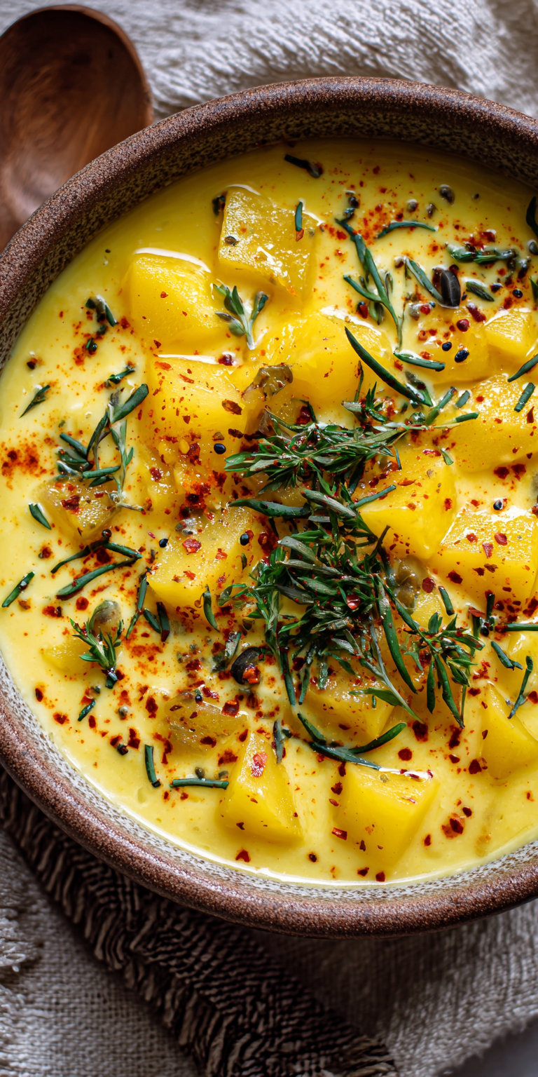 Vegan Potato Soup – Creamy Cozy Dairy-Free Recipe served warm with cozy spices