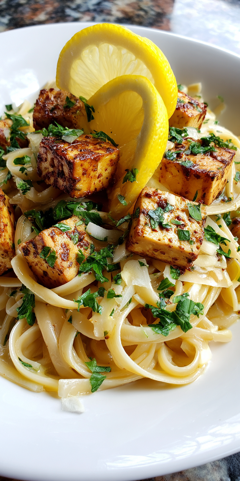 Vegan Tofu Scampi served warm with cozy spices