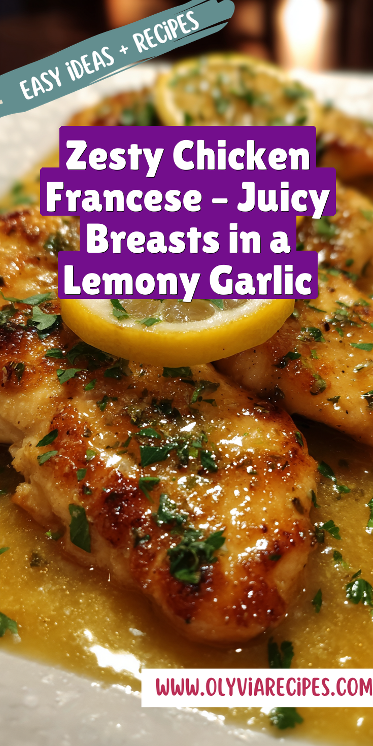 A plate of Zesty Chicken Francese with juicy breasts in a lemony garlic sauce