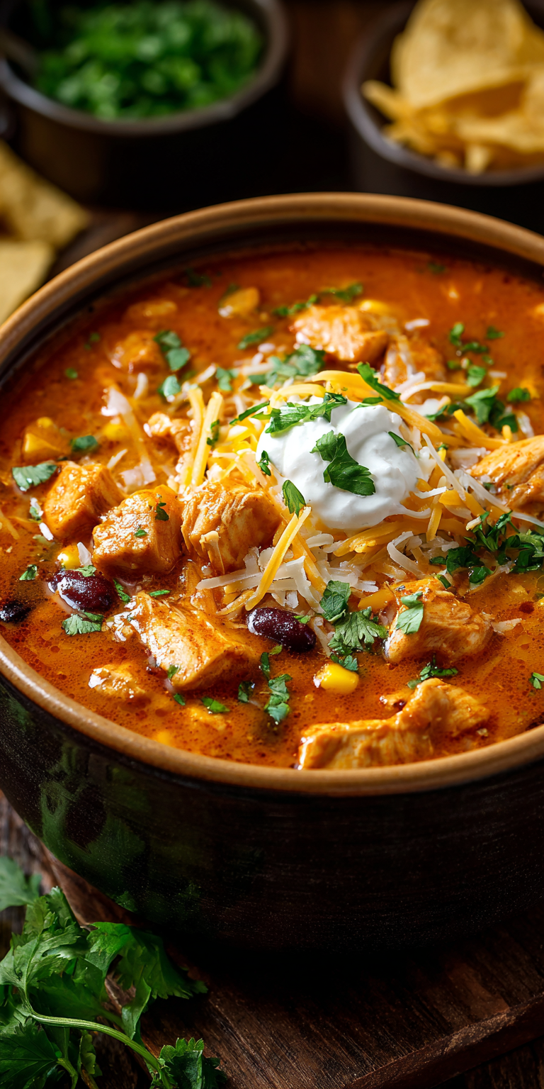 Buffalo Chicken Taco Soup served warm with cozy spices