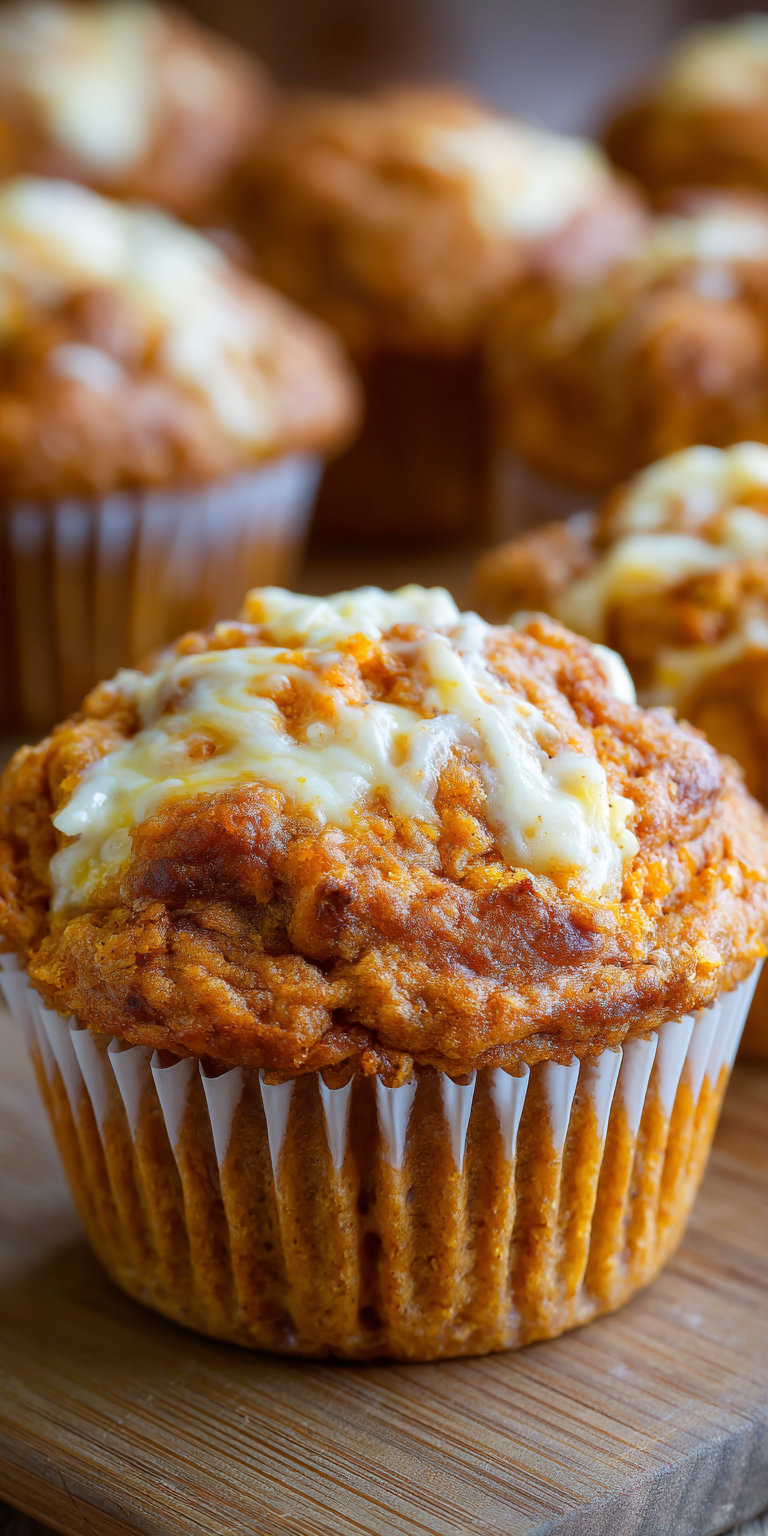 Carrot Banana Muffins with Cheesecake Swirl served warm with cozy spices