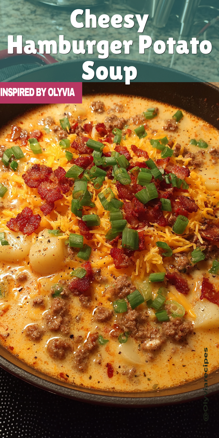 Cheesy Hamburger Potato Soup served warm with cozy spices