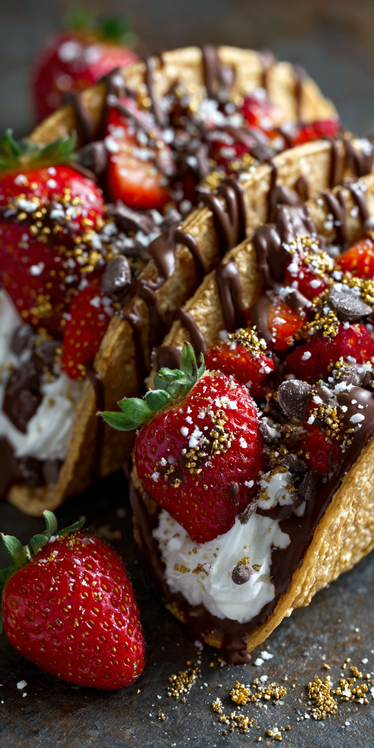 Chocolate Covered Strawberry Crunch Tacos served warm with cozy spices