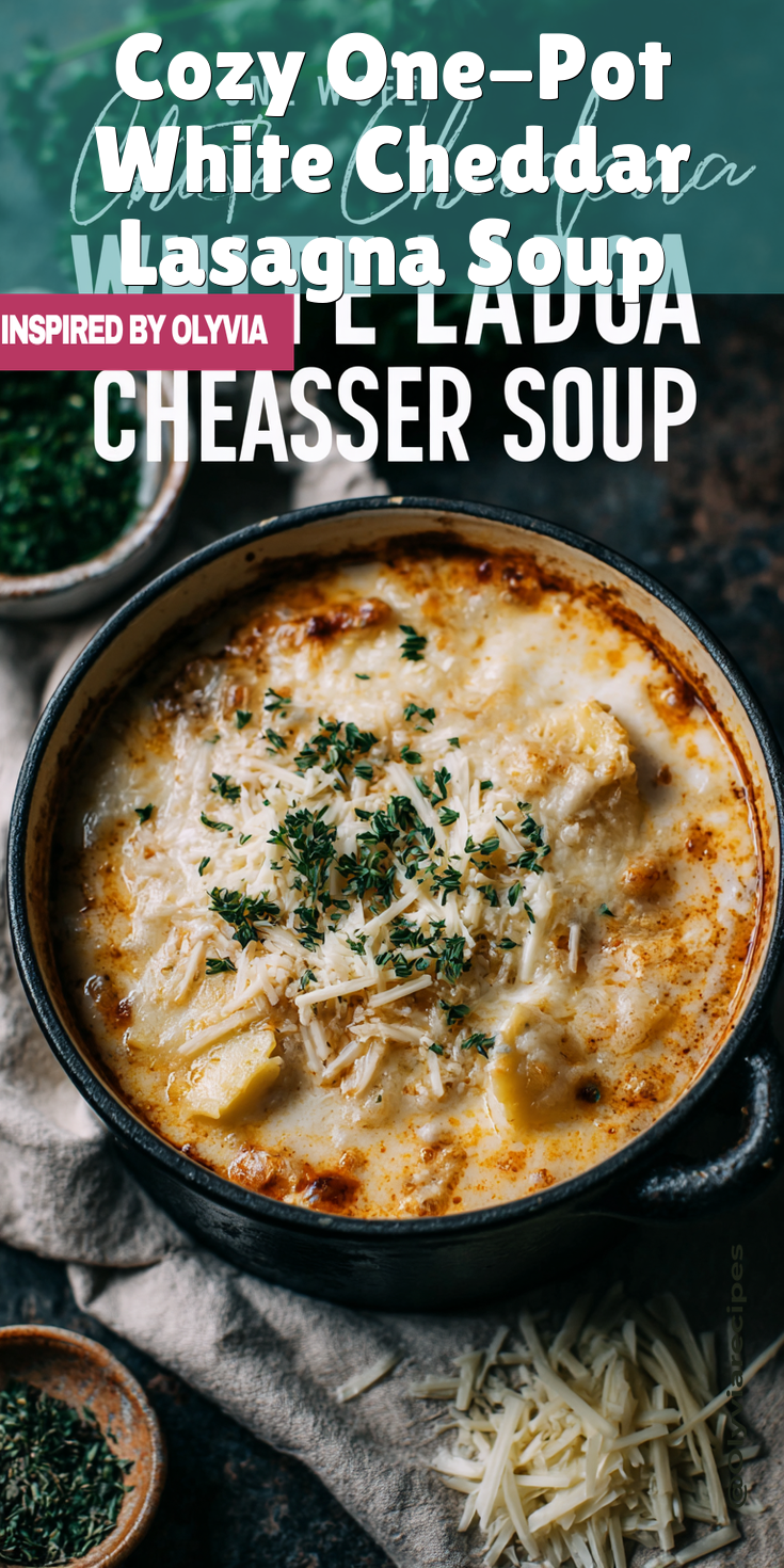 Cozy One-Pot White Cheddar Lasagna Soup served warm with cozy spices