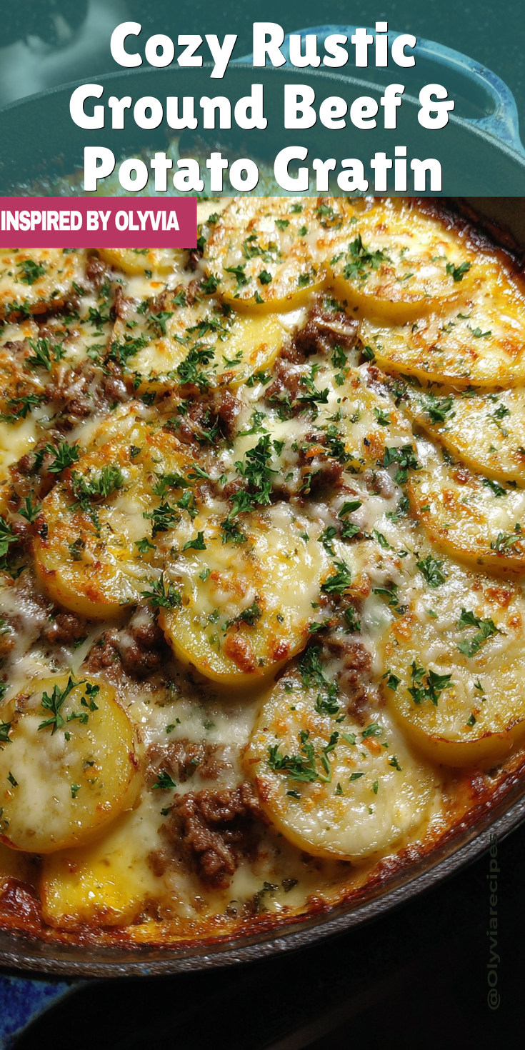 Cozy Rustic Ground Beef & Potato Gratin served warm with cozy spices