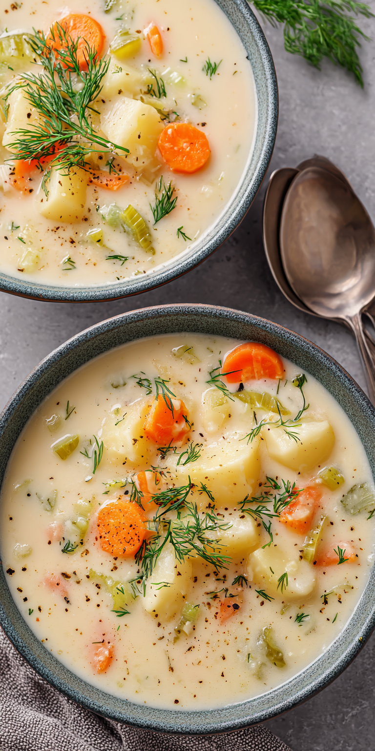 Creamy Dill Pickle Potato Soup served warm with cozy spices