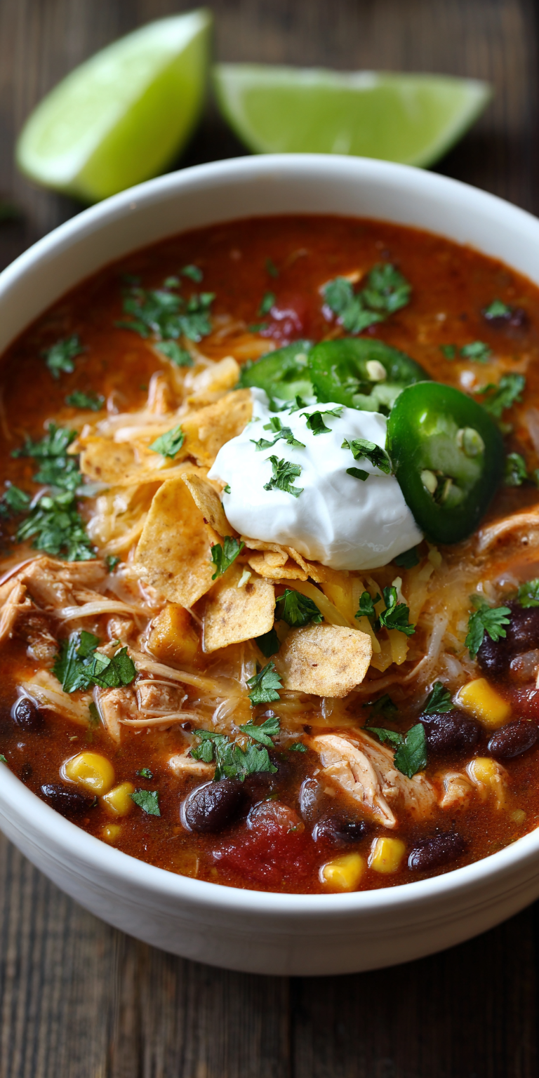 Creamy Ranch Chicken Taco Soup (Easy Crockpot!) served warm with cozy spices