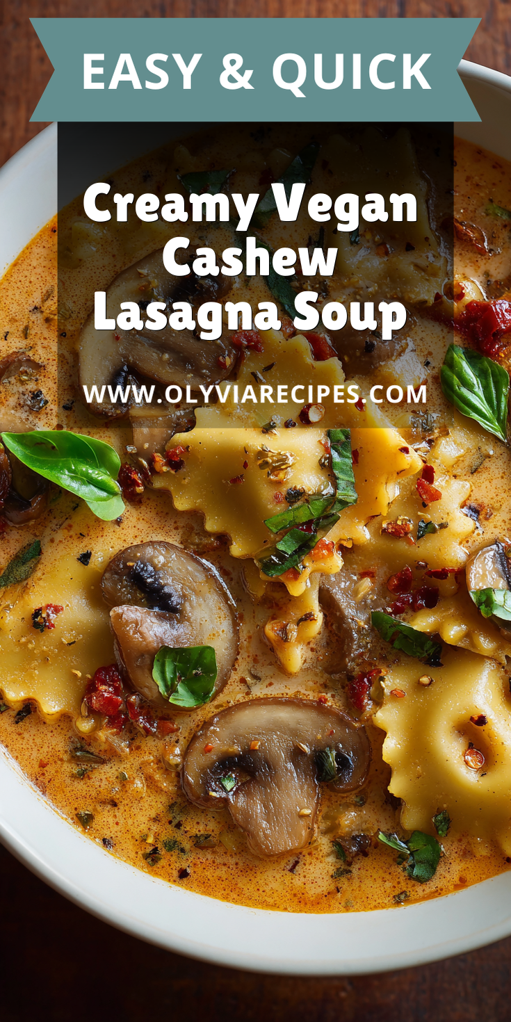 Creamy Vegan Cashew Lasagna Soup served warm with cozy spices