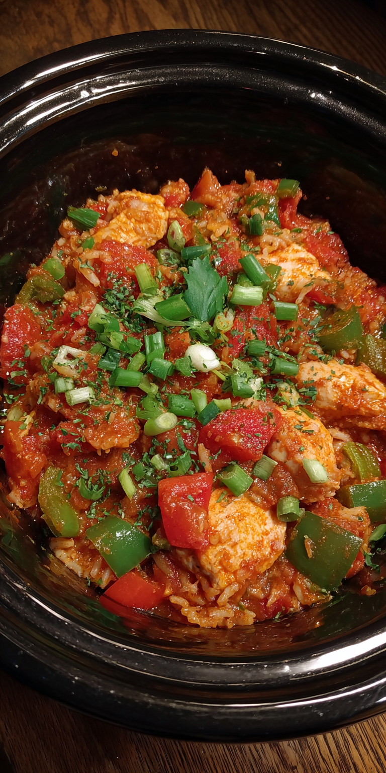 Easy Slow Cooker Chicken Jambalaya: A Flavorful Set-and-Forget Dinner served warm with cozy spices