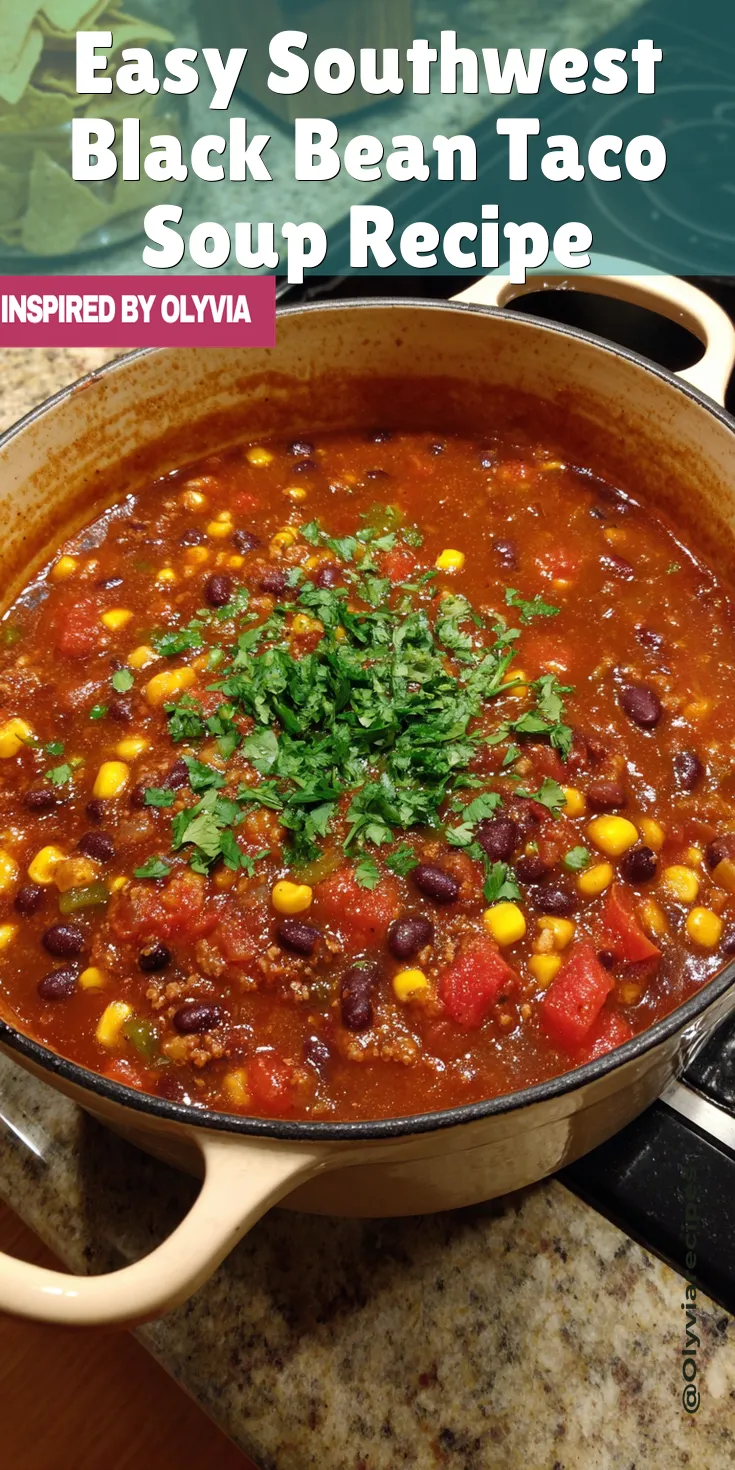 Easy Southwest Black Bean Taco Soup Recipe served warm with cozy spices