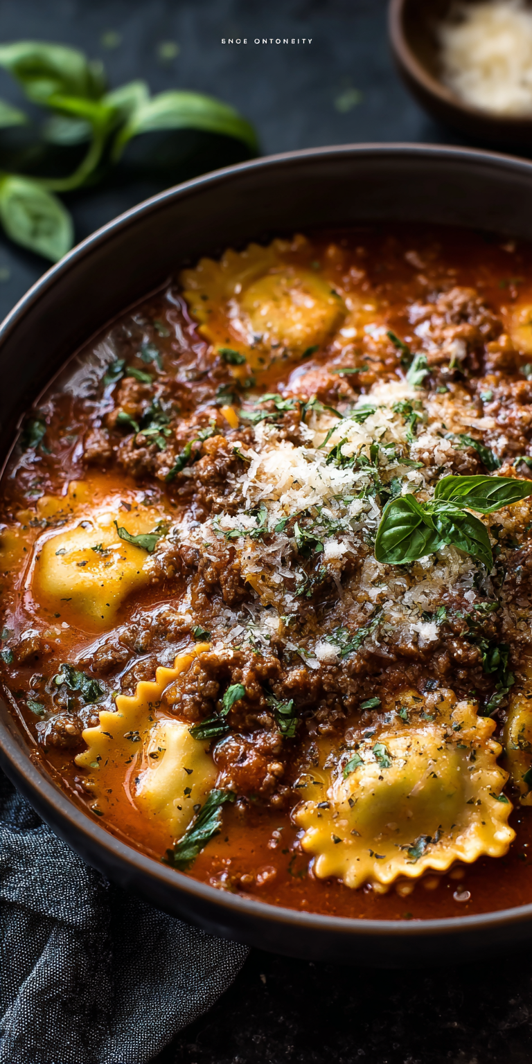 Instant Pot Ravioli Lasagna Soup served warm with cozy spices