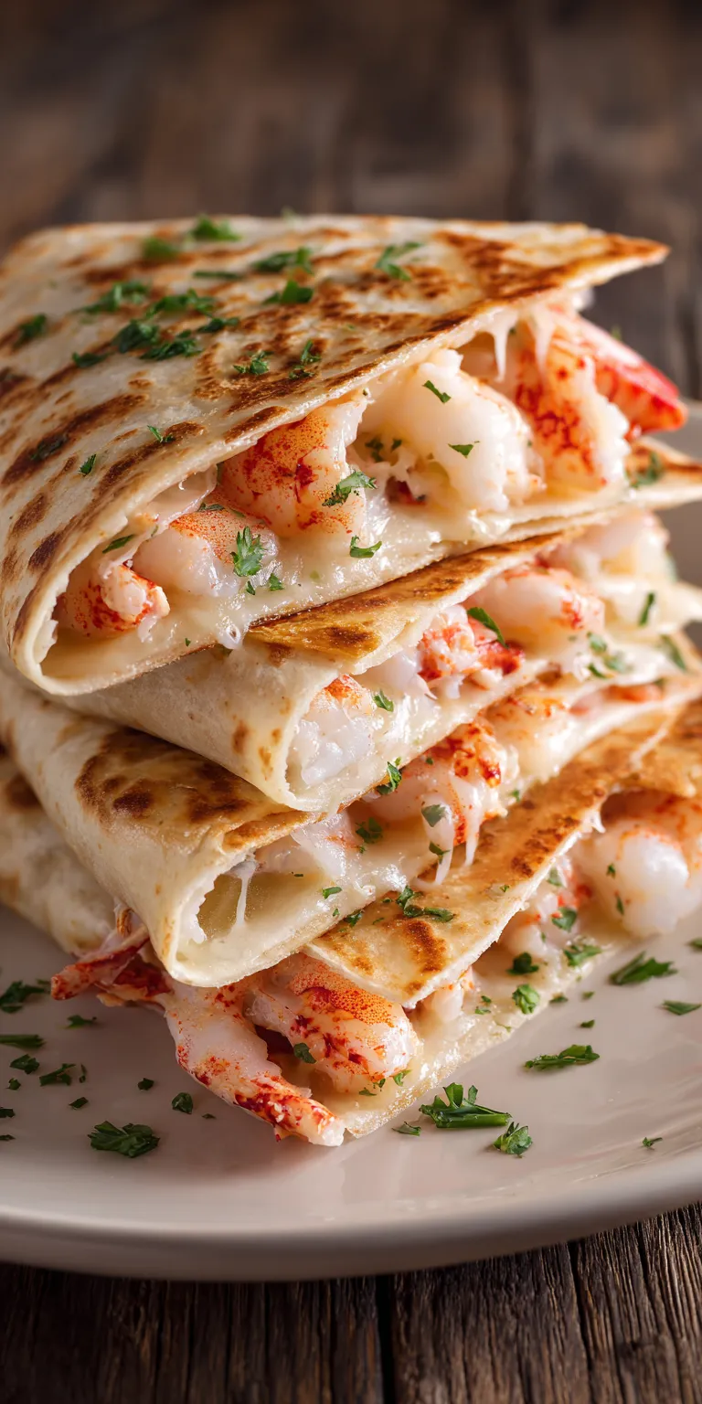 Lobster & Shrimp Scampi Quesadilla served warm with cozy spices