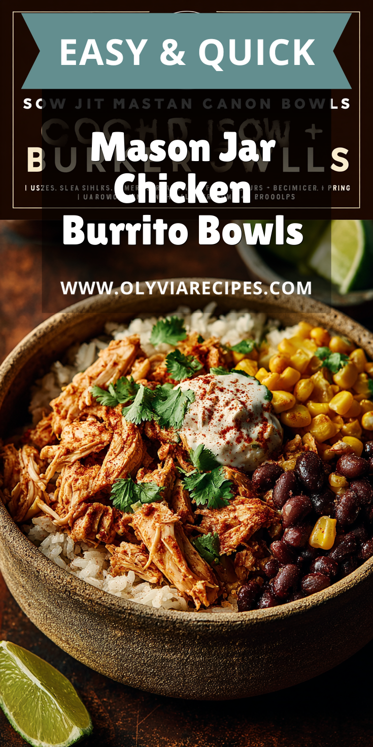 Mason Jar Chicken Burrito Bowls served warm with cozy spices