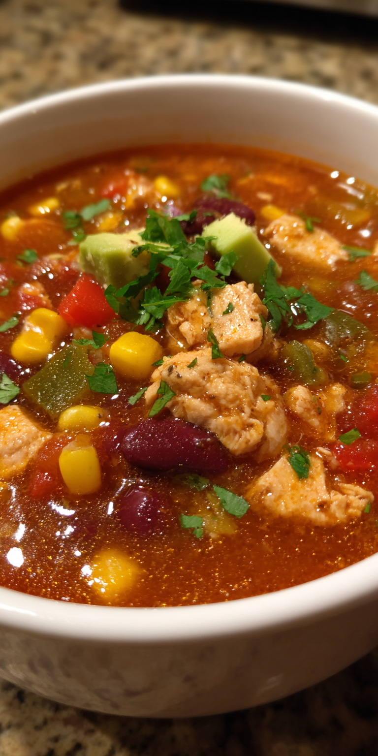 One-Pot Chicken & Shrimp Taco Soup | Easy Weeknight Meal served warm with cozy spices