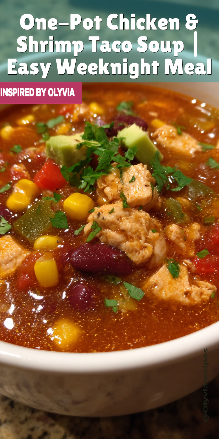 One-Pot Chicken & Shrimp Taco Soup | Easy Weeknight Meal served warm with cozy spices