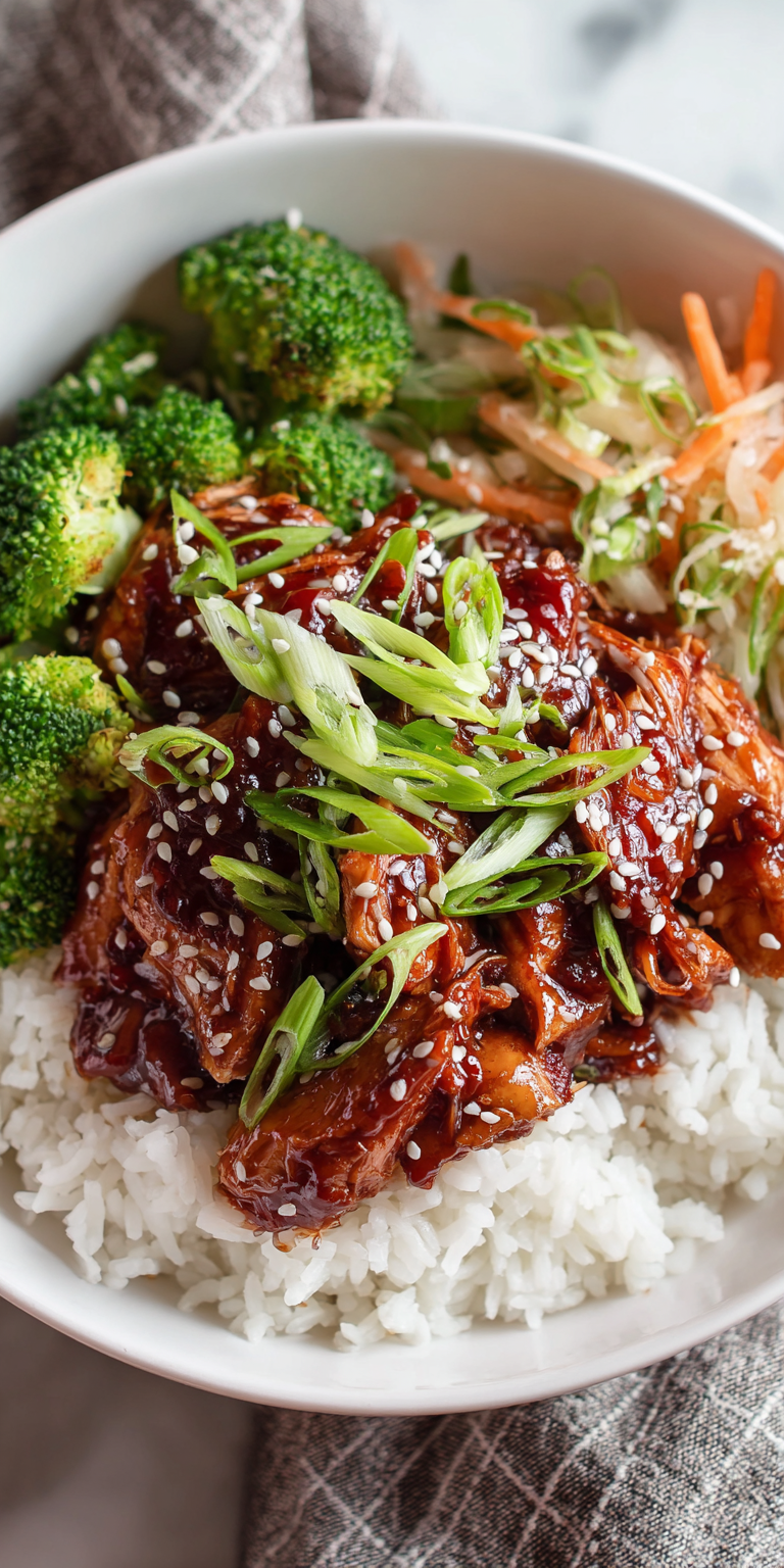 Slow Cooker Korean BBQ Chicken Bowls served warm with cozy spices