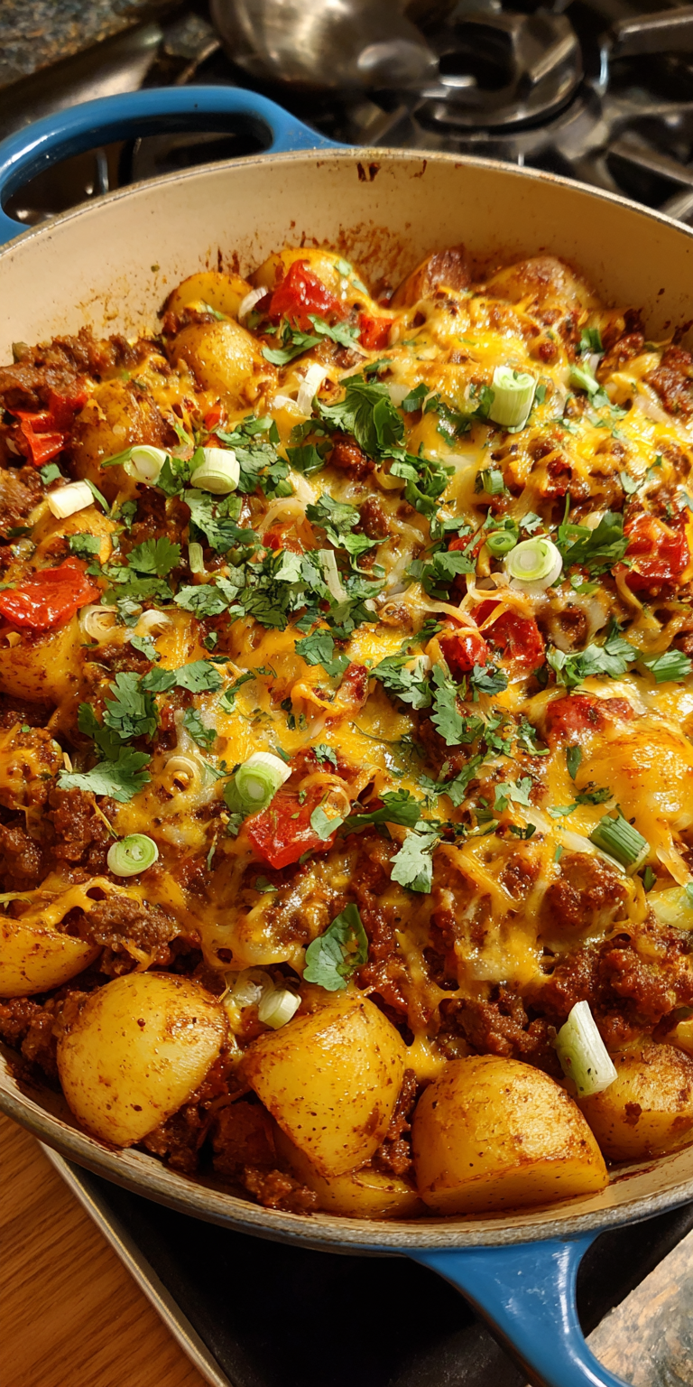 Smoky Chipotle Ground Beef & Potato Casserole | Easy Weeknight Dinner served warm with cozy spices