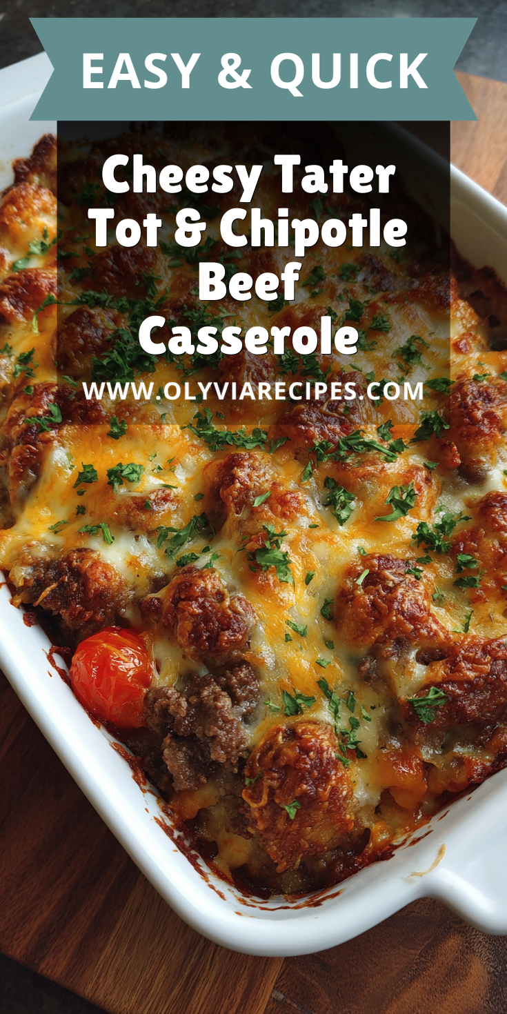 Cheesy Tater Tot & Chipotle Beef Casserole served warm with cozy spices