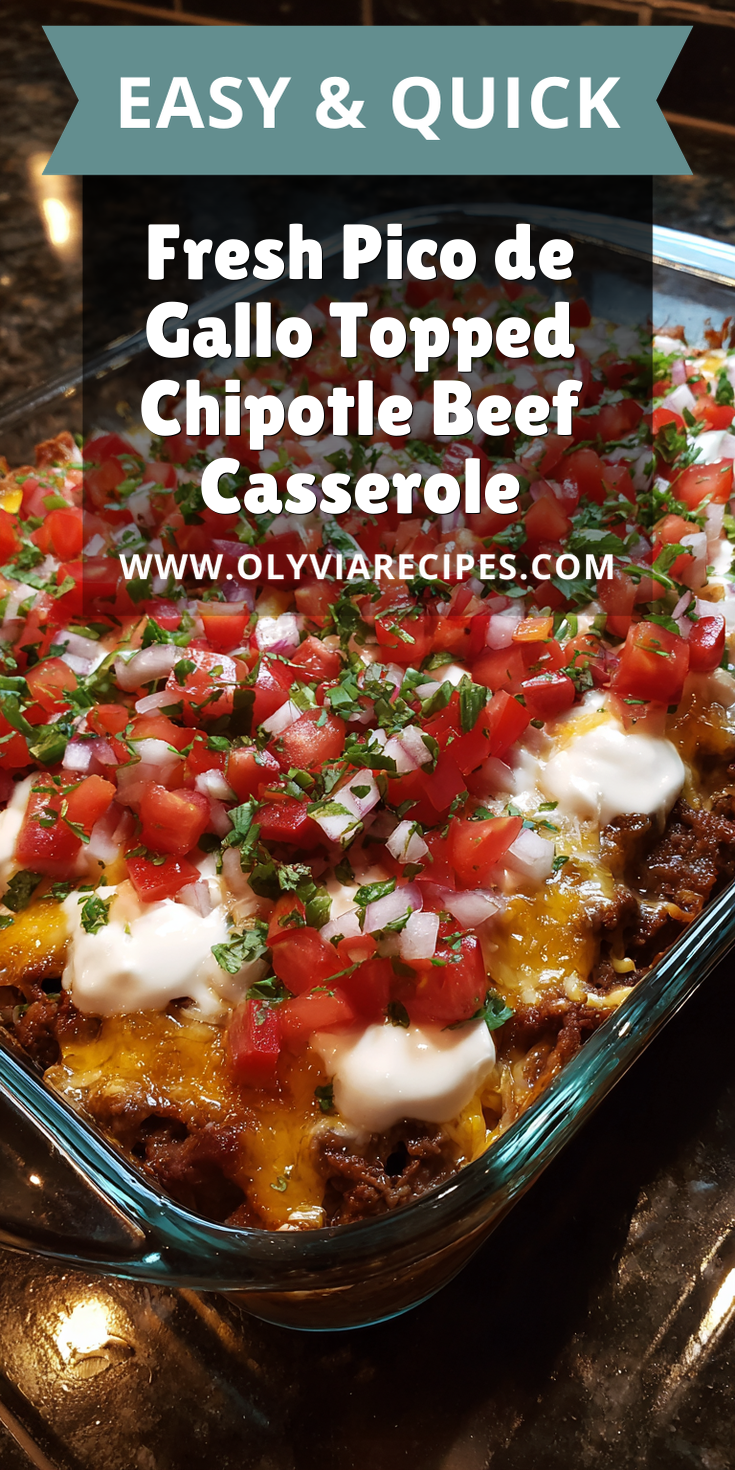 Fresh Pico de Gallo Topped Chipotle Beef Casserole served warm with cozy spices