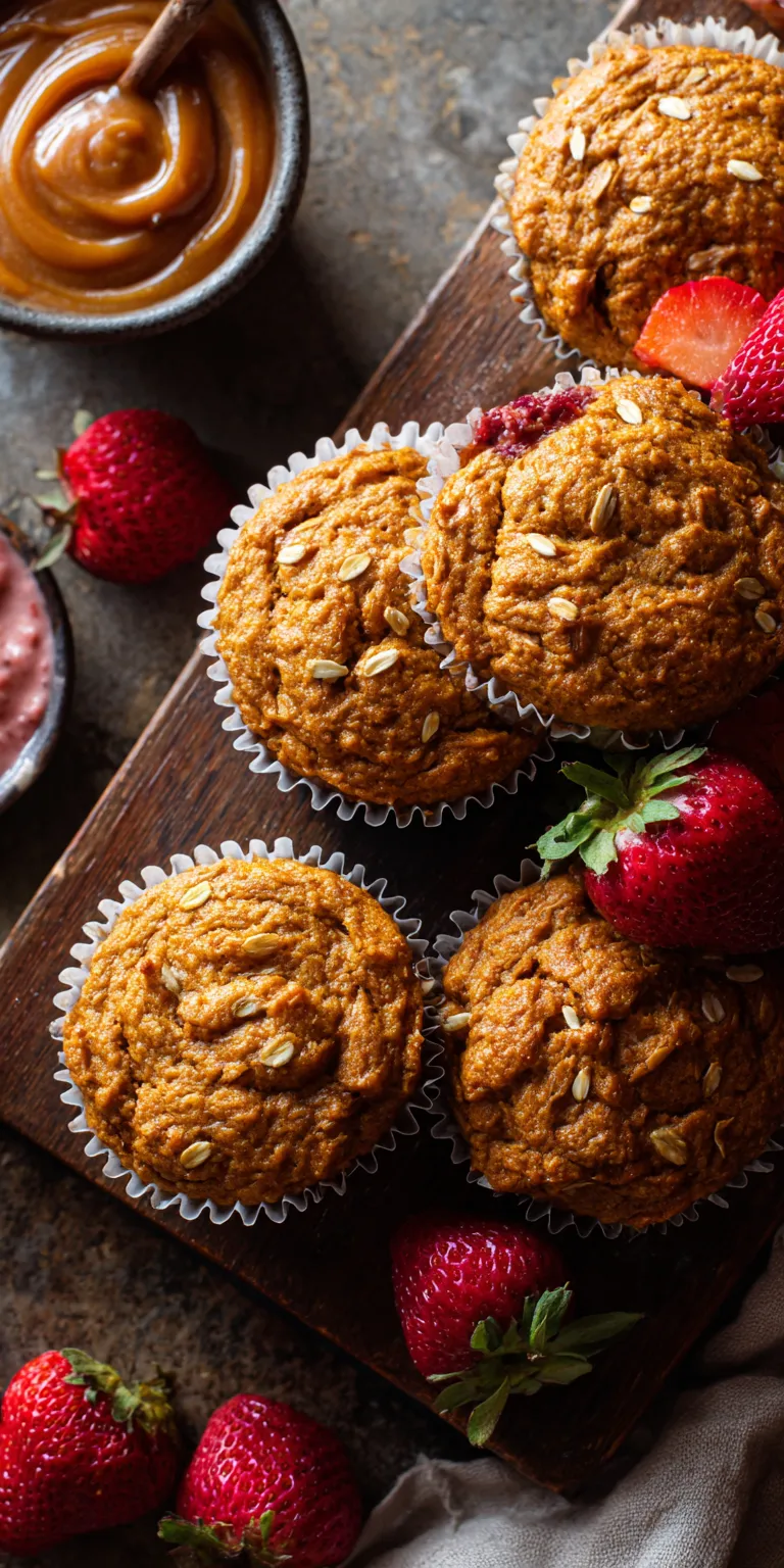 Healthy Oat & Honey Pumpkin Strawberry Muffins served warm with cozy spices